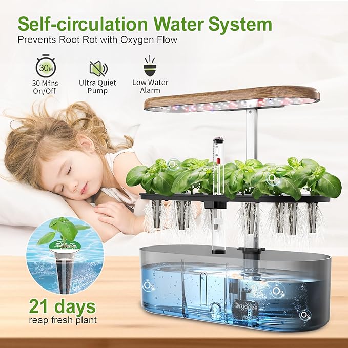 Hydroponics Growing System Indoor Garden: 12 Pods Indoor Herb Garden Kit with LED Grow Light Plant Germination Kit Aeroponic Healthy Fresh Herbs Vegetables Hydroponic Planter for Home Kitchen Office