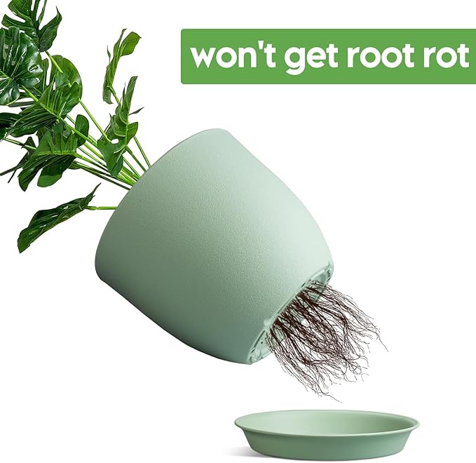 Plant Pots 8 Inch Set of 4, Flower Pots with Multi Mesh Drainage Holes, Planters for Indoor Outdoor Garden Plants and Flowers(Green)