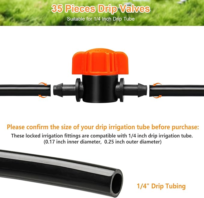 1/4 Inch Drip Irrigation Valves, 35 Pcs Drip Irrigation Shut Off Switch Valves for 1/4" Drip Irrigation Tubing, Water Flow Control Valve Drip Line Cut Off Valve for Drip Sprinkler Garden System