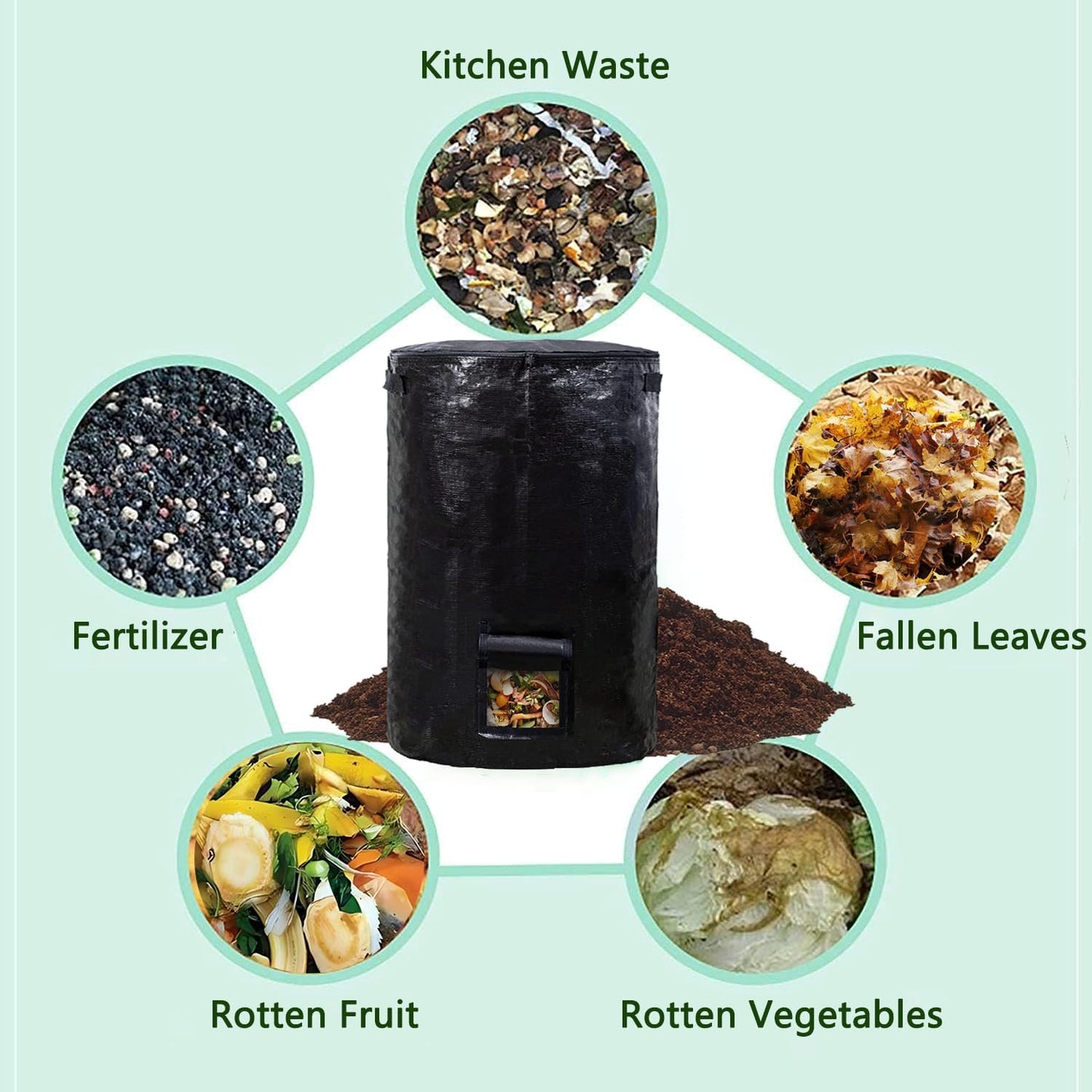 Large Compost Bin Bags,Garden Compost Bin Bags 80 Gallon(300L) Outdoor Collapsible Garden Yard Garbage Cans Fallen Leaf Bag (Black 1pc)