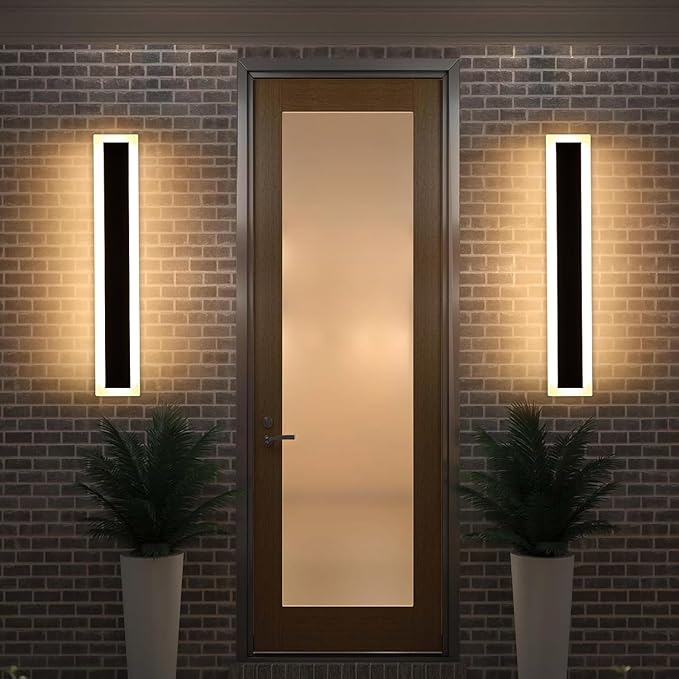 Upgrade Widened 2 Pack Modern LED Wall Sconce, 23.6inch Outdoor Wall Lights, 3000K Warm White, 24W, IP65 Waterproof, Black Long Linear Wall Mount Lighting, Outside Exterior Light for Garage, Patio
