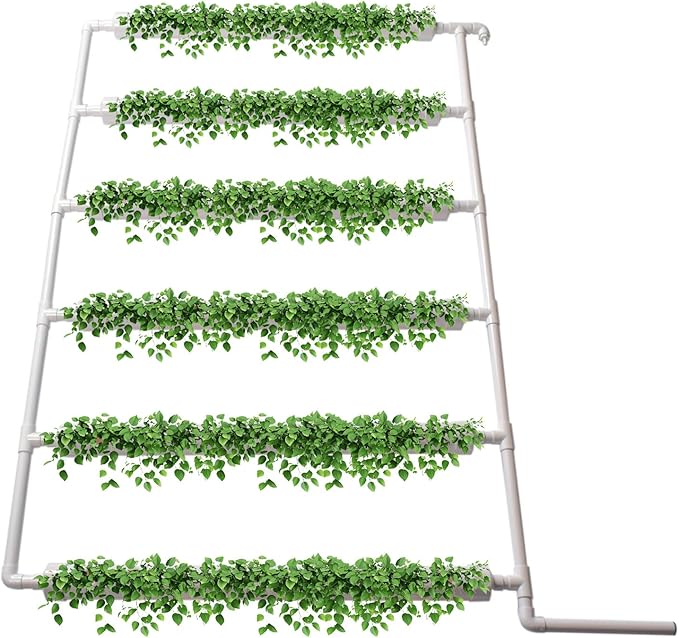 Wall-Mounted Hydroponic Grow Kit, 1 Layers 54 Plant Sites 6 Food-Grade PVC-U Pipes Hydroponics Planting System with Water Pump, Pump Timer, Nest Basket and Sponge for Leafy Vegetable