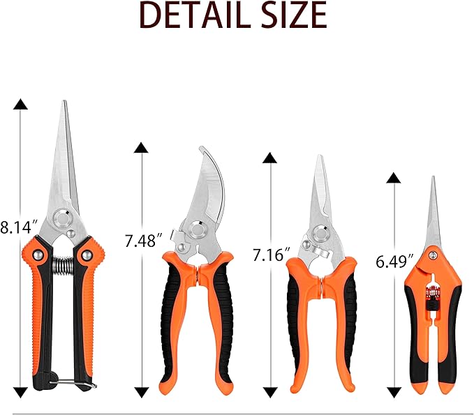 5 pack Garden Pruning Shears Stainless Steel Blades, Handheld Scissors Set with Gardening Gloves,Heavy Duty Garden Bypass Pruning Shears,Tree Trimmers Secateurs, Hand Pruner (Orange)