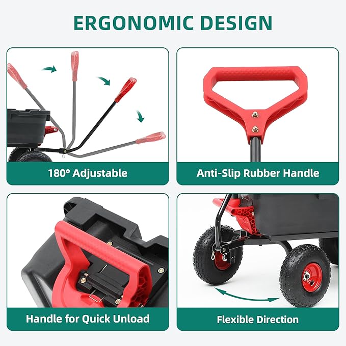 800lbs Garden Dump Cart, Heavy Duty Yard Dump Wagon with 10" Pneumatic Tires, Utility Wheelbarrow cart for Yard, Farm and Garden