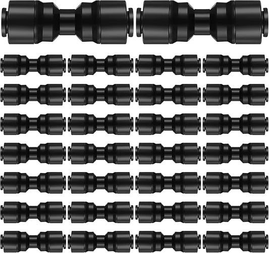 30 Pcs 1/4" Drip Irrigation Tee Connectors for Tube Quick Connect Parts Fittings for 1/4 Inch(6.35mm) Irrigation Tubing or Sprinkler(Black,Two Way Connector)