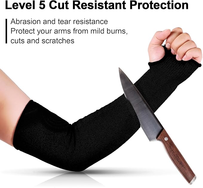 JaGely 8 Pairs Level 5 Cut Resistant Sleeves with Thumb Hole 18 Inches Arm Protection Sleeve Farmer Gardening (Black)