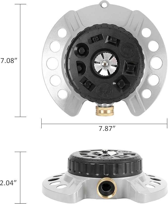 STYDDI Metal 9-Pattern Turret Lawn Sprinkler, 9 Pattern Garden Sprinkler with Heavy-Duty Metal Base, Great for Small, Shaped, Medium-Sized Yard Areas, Coverage Area Up to 1,022 Sq.Ft