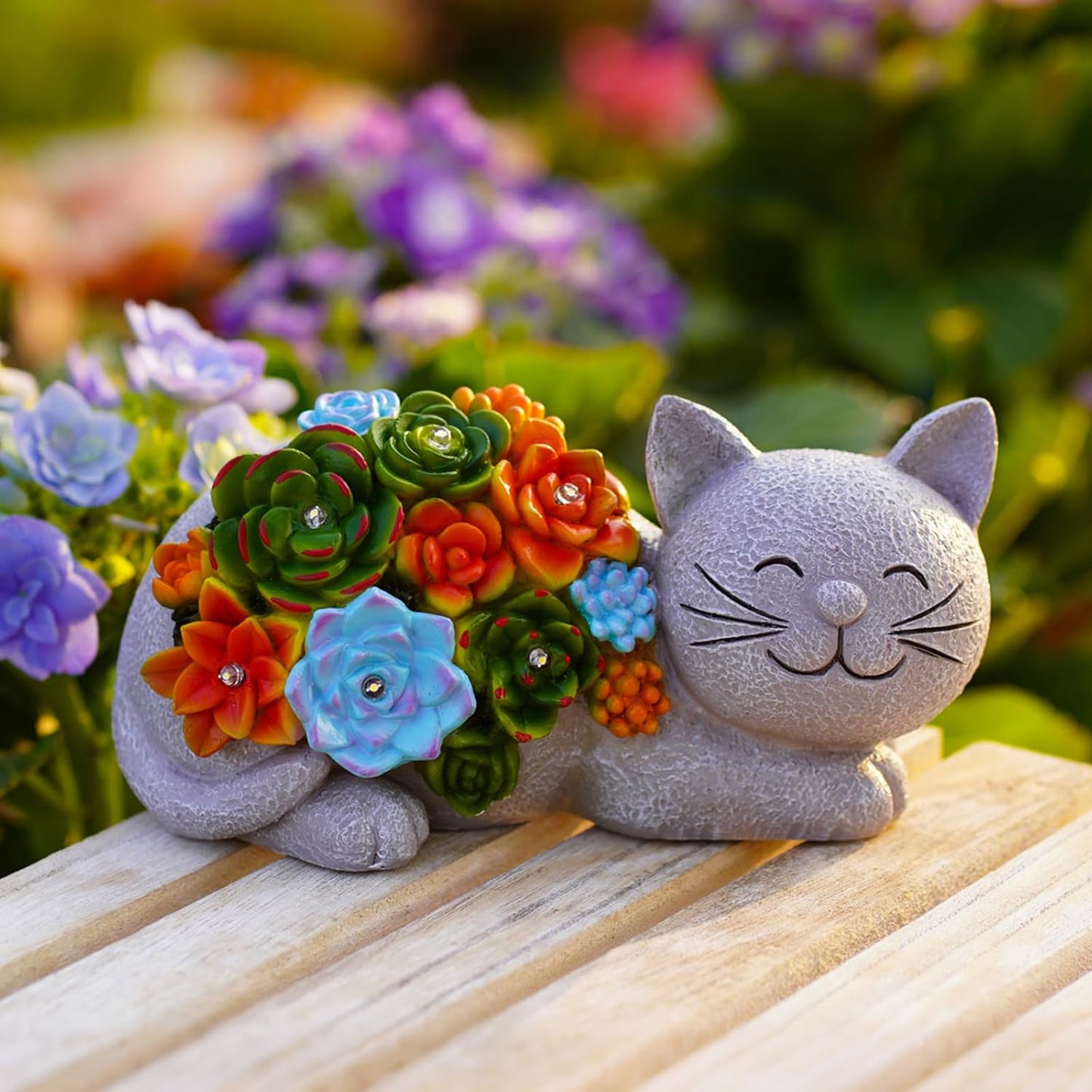 Solar Cat Garden Statue for Outdoor: Outside Sculpture Art Decor Yard Lawn Porch Backyard Ornament- Ideal Gifts for Mom Mother Women
