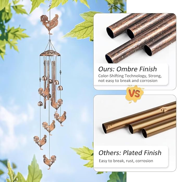 Chicken Wind Chimes for Outside,Gardening Gifts for Chicken Lover,Women,Men,Mom,Birthday Party Decorations,Memorial Gifts,Wind Chimes Outdoors,Indoors,Room,Home,Garden,Patio,Yard,Rooster Decor