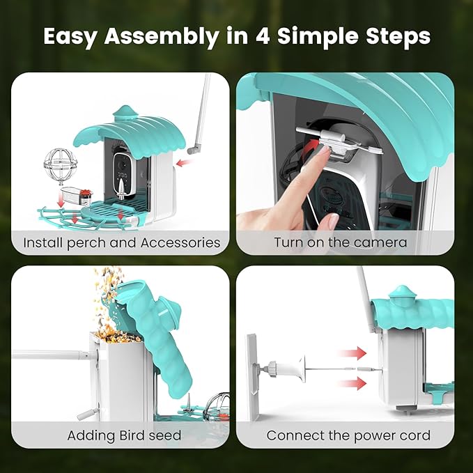 Smart Bird Feeder with Camera, AI Identify Birds Species Solar Powered, 2K HD Video Bird House with Camera, Instant Arrival Alerts, Waterproof Squirrel Proof, Gift for BirdLovers, 2.4GHz WiFi, Blue