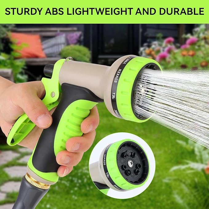 Garden Water Hose Nozzle ABS Water Spray Nozzle with 10 Spray Modes Suitable for Watering Plants, Iawns and Gardens, Car Washing, Cleaning, Showering Pets and Outdoor Fun, Light Green