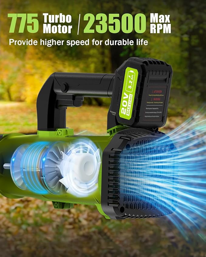 Electric Leaf Blower Cordless 530CFM - 2 X 5.2Ah Batteries and Fast Charger, 20V Lightweight Handheld Battery Leaf Blower with 7-Speed Control, 2 Extended Tubes for Yard, Lawn & Garden
