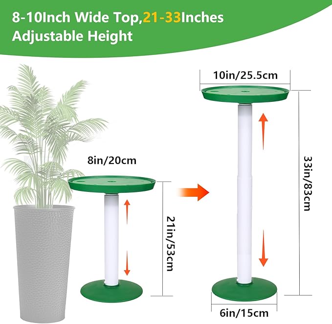 YLSAZL 2 Pack Adjustable Height Plant Risers for Inside Pots,21-33" Rise Plant Risers for, Indoor & Outdoor Insert with, Tall Square Round Taper Planter with 6''8" 10" Base & Top( Green - Long)