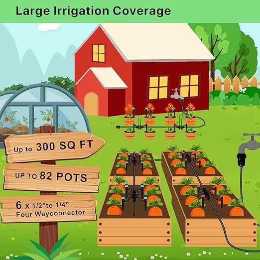 Drip Irrigation System Kit โ 2025 New Quick-Connect Automatic Watering & Misting System with 48FT 1/2" Tubing, Large Coverage & Water-Saving for Greenhouses, Lawns, Gardens, Raised Beds