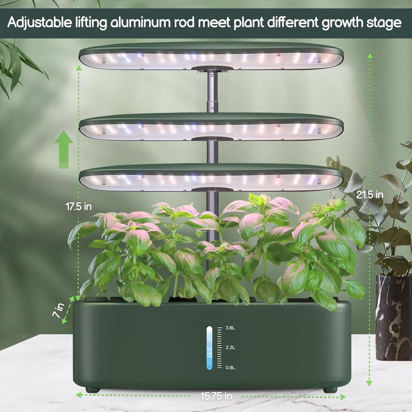 Hydroponics Growing System Kit - 12 Pods Indoor Herb Garden with LED Grow Light, Auto Timer, Adjustable Height up to 17" - Ideal for Home, Birthday & Mother's Day Gifts for Women (Dark Green)