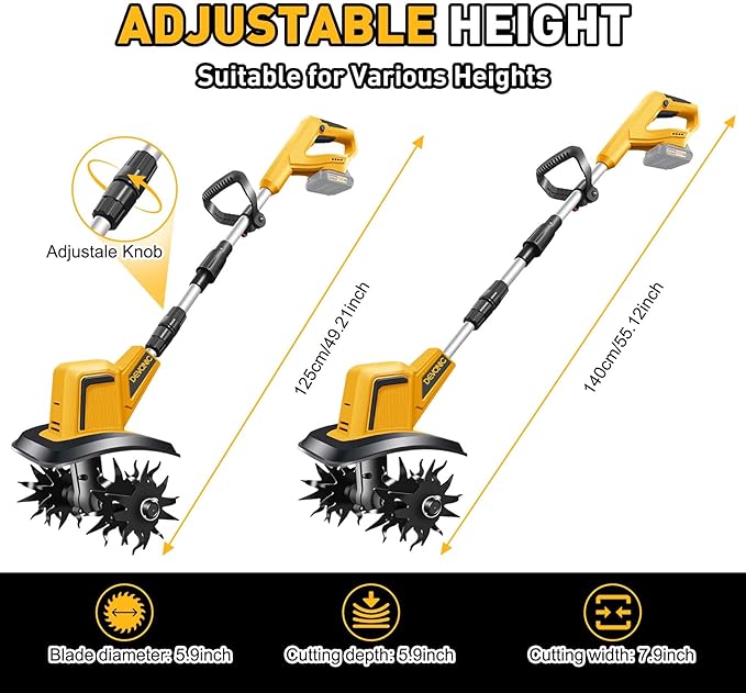 DEVONIC Cordless Electric Garden Tiller,21V 330RPM Tiller Cultivator 8" Tilling Width and 6" Depth Garden Rototiller with 2 * 2.0Ah Batteries for Lawn/Gardening (Cordless Tiller+2 Batteries)