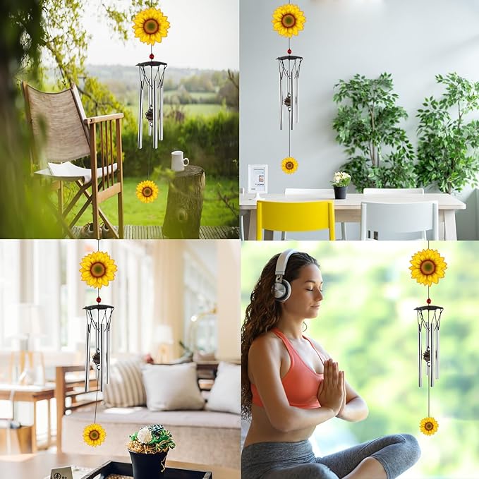 Wind Chimes for Outside Sunflower Wind Chimes Outdoor Home Patio Garden Decor Windchimes Outdoors Gift Ideas for Women Mom Grandma Sisters