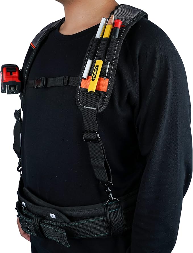 KUNN Tool Belt Suspenders Padded Carpenter Construction Electrician Work Suspender with Attachment Loops for Men,Grey