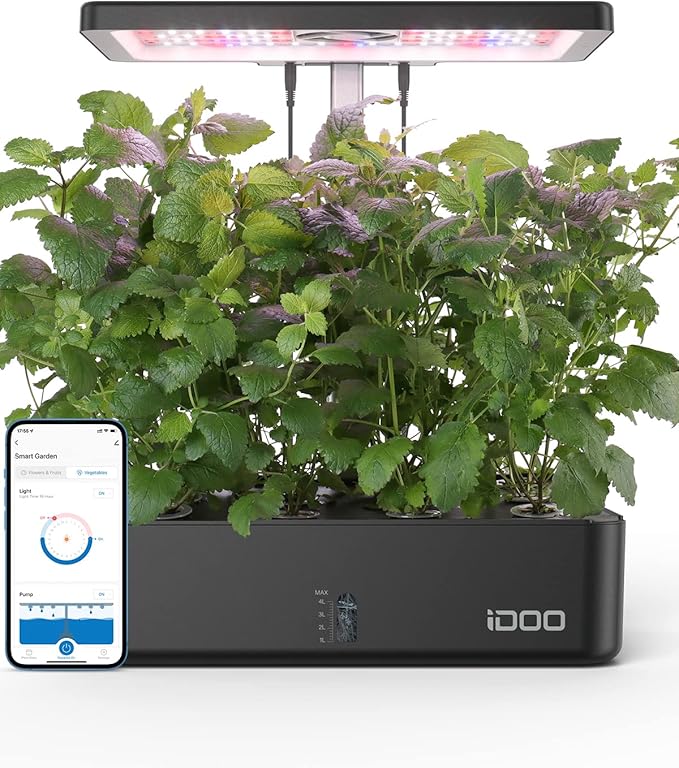iDOO Hydroponics Growing System Kit 12Pods, Christmas Gifts for Women Mom, Herb Garden Indoor with LED Grow Light for Home, Built-in Fan, Auto-Timer, Adjustable Height Up to 11.3", 12Pods WiFi-Black