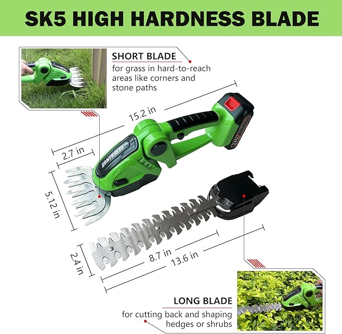 Cordless Hedge Trimmer & Grass Shears -24V Electric Shrub Trimmer Grass Shears Handheld Grass Cutter, Hedge Shear with 2 PCS Rechargeable Battery, Charger and Toolbox to for Garden, Lawn,Green
