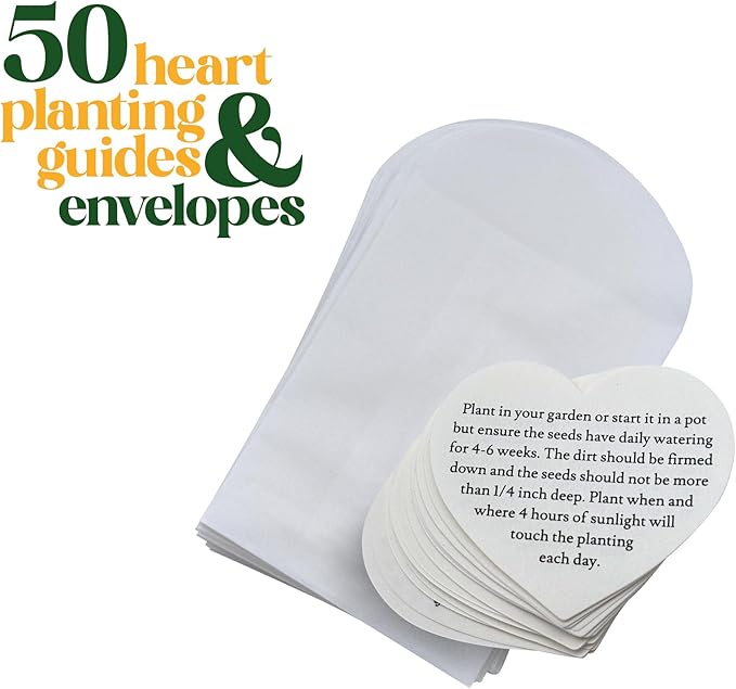 50 Set of Heart Planting Guide with Glassine Envelopes – Perfect for Seed Paper Products, Wedding Favors, and Gift Sets