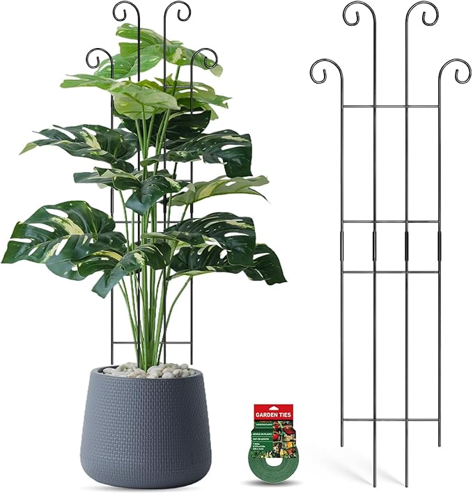 Coomin 32.6in Monstera Plant Support Stakes for Outdoor Plants, Garden Trellis for Climbing Plants, Metal Stakes for Potted Plants Pothos Plant Climber Support, 2P
