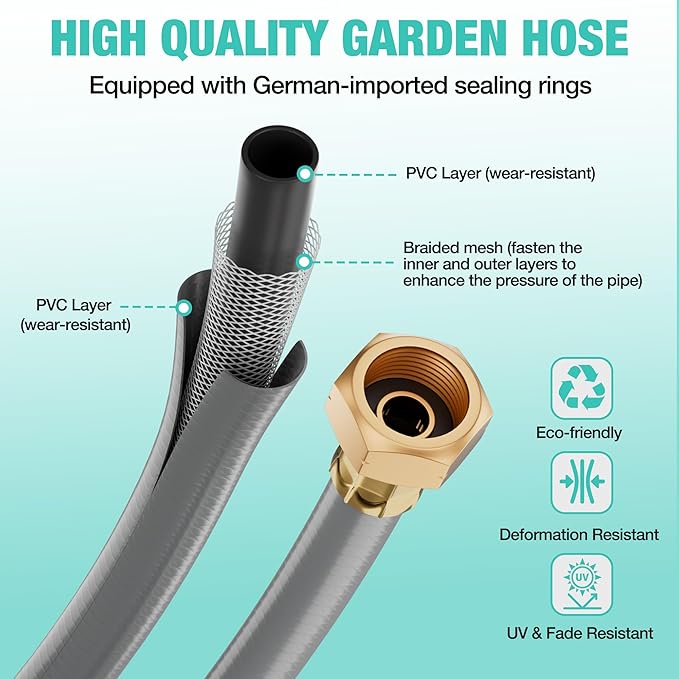 HAUSHOF Retractable Garden Hose Reel 1/2” x 130 ft, Auto-Lock at Any Length, Slow Return System, Wall Mounted and 180° Swivel Bracket for Outside Water