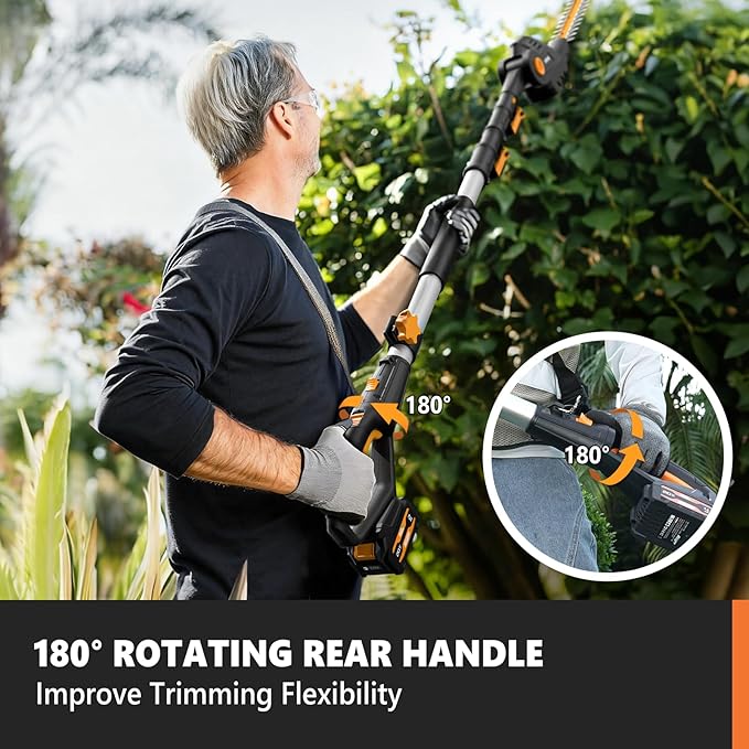 Alloyman 2-in-1 Telescopic Cordless Pole Hedge Trimmer 16-Inch and Pole Saw 8.6-Inch,with 2 Packs 4.0Ah Batteries & Charger,for Tree Trimming and Shrubs Pruning