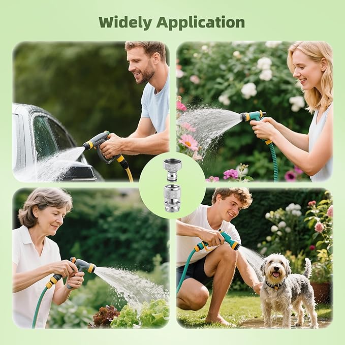 Hibbent Garden Hose Quick Connector, 2 Sets Solid Brass 3/4 Inch GHT Thread Faucet Hose Quick Connect Fitting, Female and Male Adapter