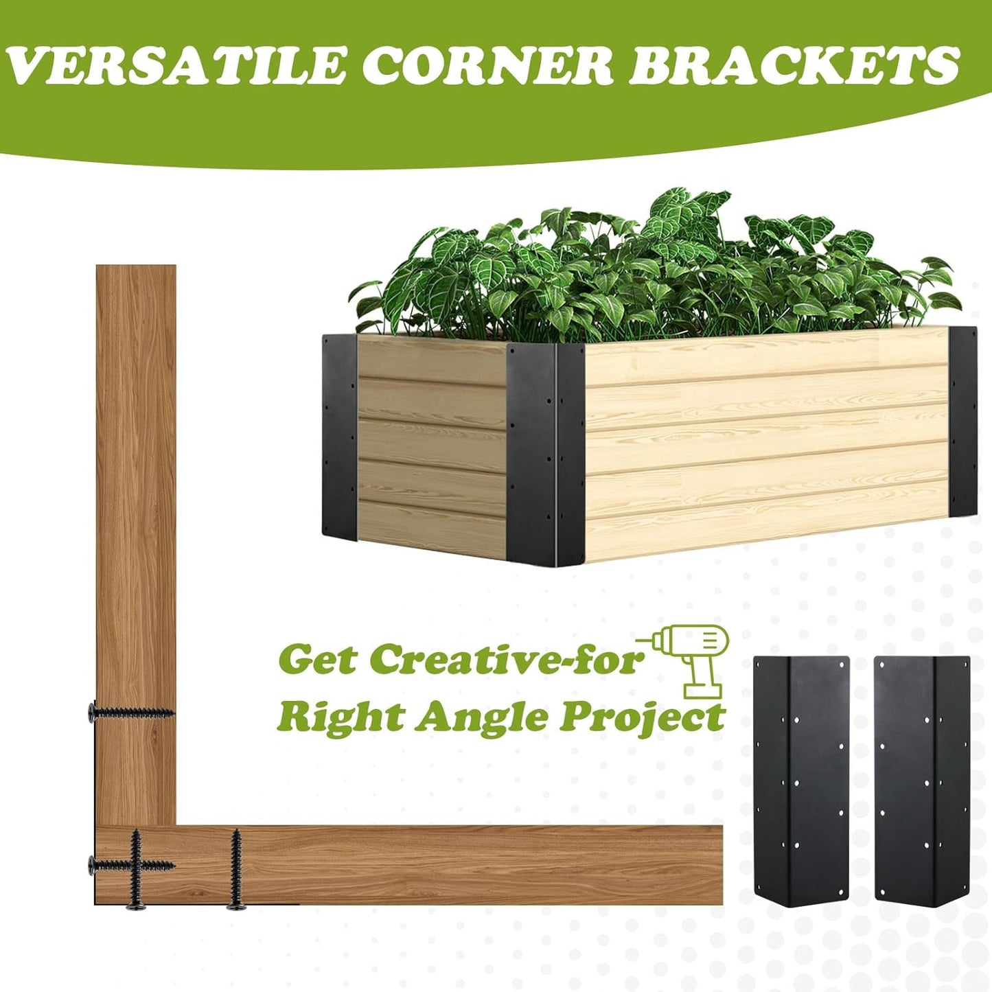 4 Packs Planter Raised Beds Corner Brackets 11 in Metal L Brackets for with Screws Black Angle Corner Bracket Connectors for Plants 11" x 3" x 3" for Wood Flower Box Angle Brace Black