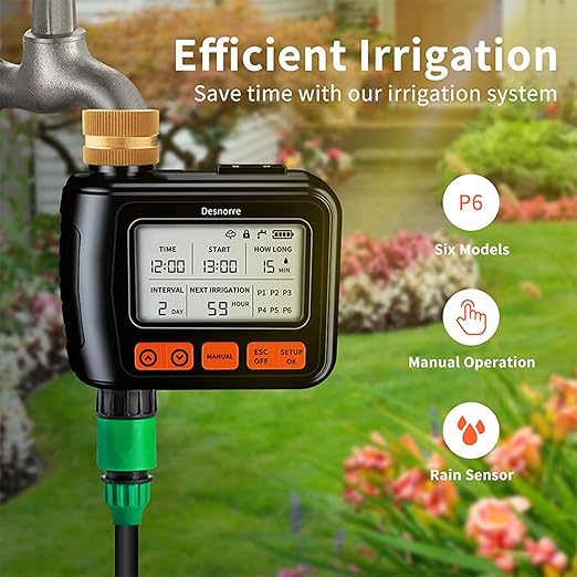 Sprinkler Timer, Programmable Hose Timers for Watering with Brass Swivel, Digital Irrigation Controller System with Rain Delay/Manual Mode/Automatic Watering for Gardens, Lawns, and Hose Systems