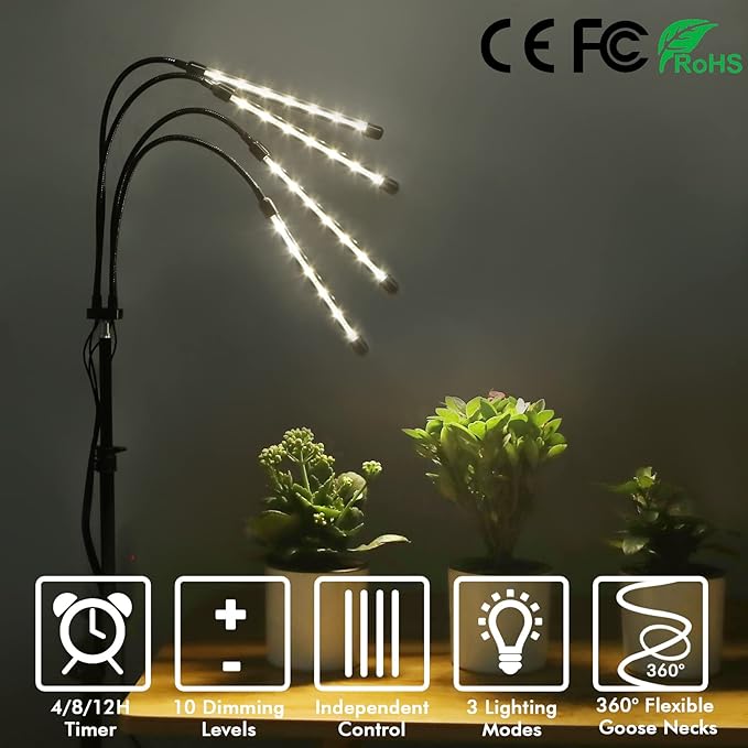 Plant Grow Lights for Indoor Plants Full Spectrum, LED Floor Plant Lights for Indoor Growing with Adjustable Stand (14"-63"), Indoor Plant Grow Lamp with Timer, Auto On/Off for House Plants