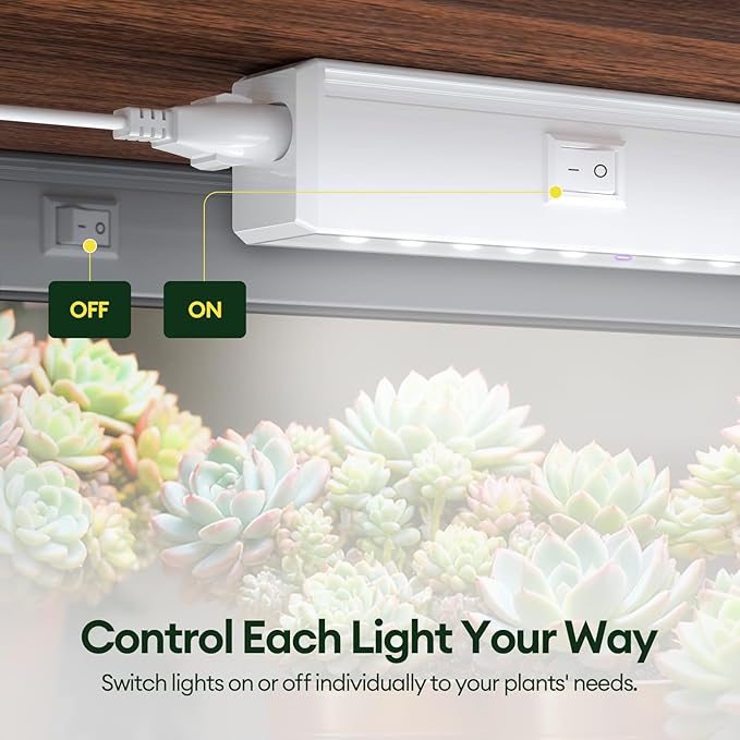 Plant Grow Lights 1FT, Blue-Rich Full Spectrum 5000K, 28W(4 x 7W), T5 LED Grow Light Strips for Indoor Plants and Succulents, High PPFD, Linkable, White, 4-Pack