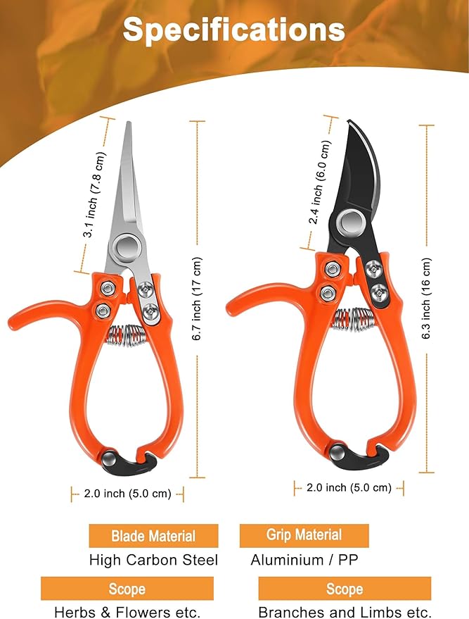 Garden Scissors&Shears Set, Gardening Clippers with Bypass and Needle-Nose Blades for Plants, Floral Scissors for Cutting Flowers Stems, Bonsa, Herbs and Buds, Pruning Snips for Trimming and Shaping