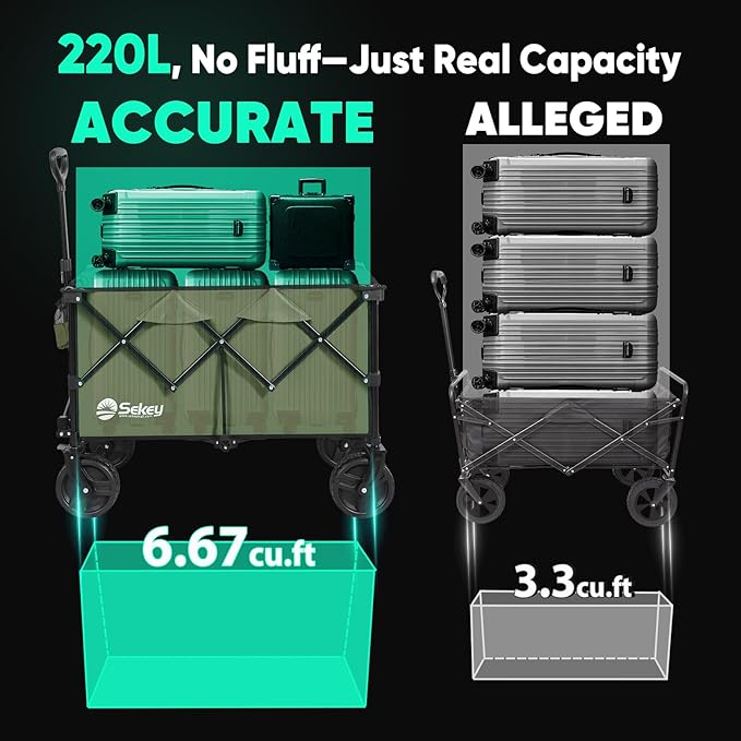 Collapsible Wagon Cart with Big All-Terrain Beach Wheels, Foldable Heavy Duty Wagons with Cup Holders, Utility Carts for Camping, Garden, Outdoor, Grocery, Sports. Khaki