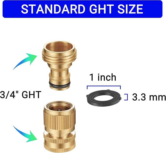 Garden Hose Quick Connect - 6 Pack 3/4" Heavy Duty Solid Brass Fittings With 20 Extra Washers, Male and Female Water Hose Connectors