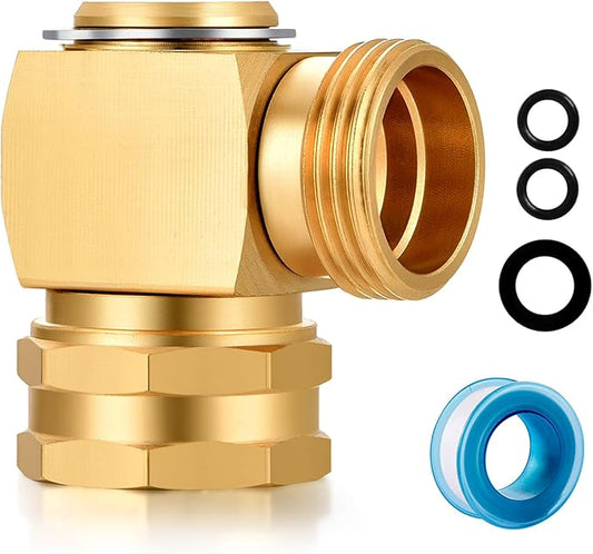 Garden Hose Swivel elbow Connector 90 Degree Solid Brass Pipe Fittings Hose Kink Protector (1 Pack)