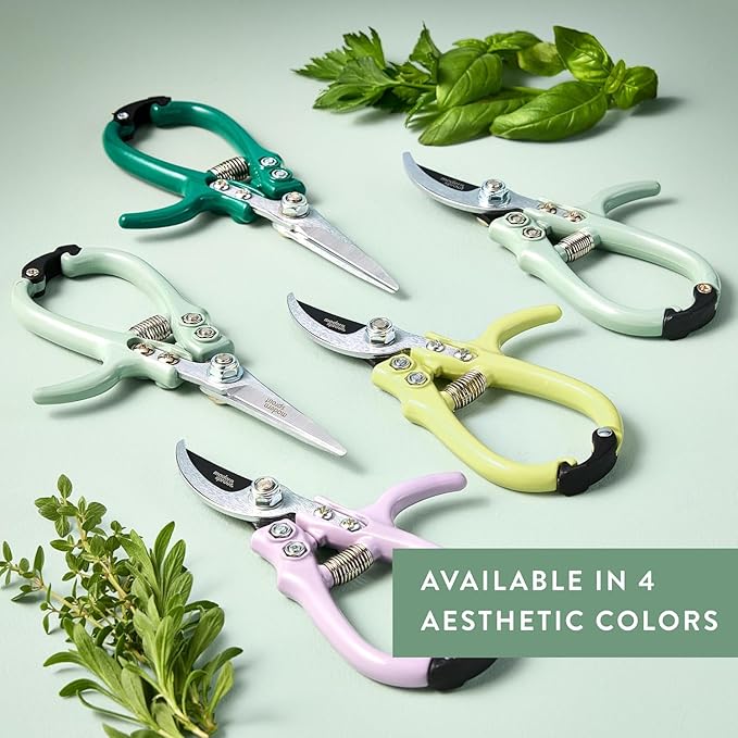 Modern Sprout Pruning Shears - Herb Snipping Scissors- Lightweight Gardening Tools W/Easy Lock - Flower Cutter Garden Shears - Carbon Steel Blade + Plastic-Free Reusable Holster (Multicolor, 4 Pcs)
