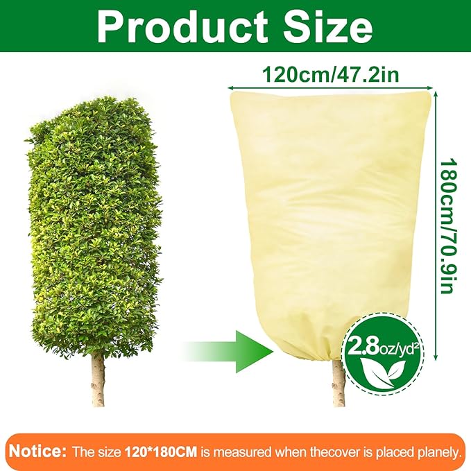 2 Packs Plant Covers for Winter 120x180cm, Shrub Covers for Winter, Plant Cover Freeze Protection, Cold Frost Protection Cover with Zipper Drawstring(80gsm)