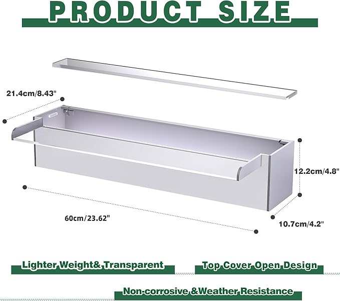 Pool Fountain, LONGRUNNEW Transparent Acrylic Pool Waterfall Spillway, 23.6 Inches Pool Water Feature for Garden Patio, Backyard Koi Pond Decor