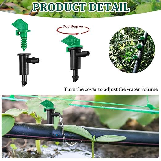 Mudder 60 Pieces Irrigation Drip Emitter Garden Flag Irrigation Dripper, Trees and Shrubs (Green Black)