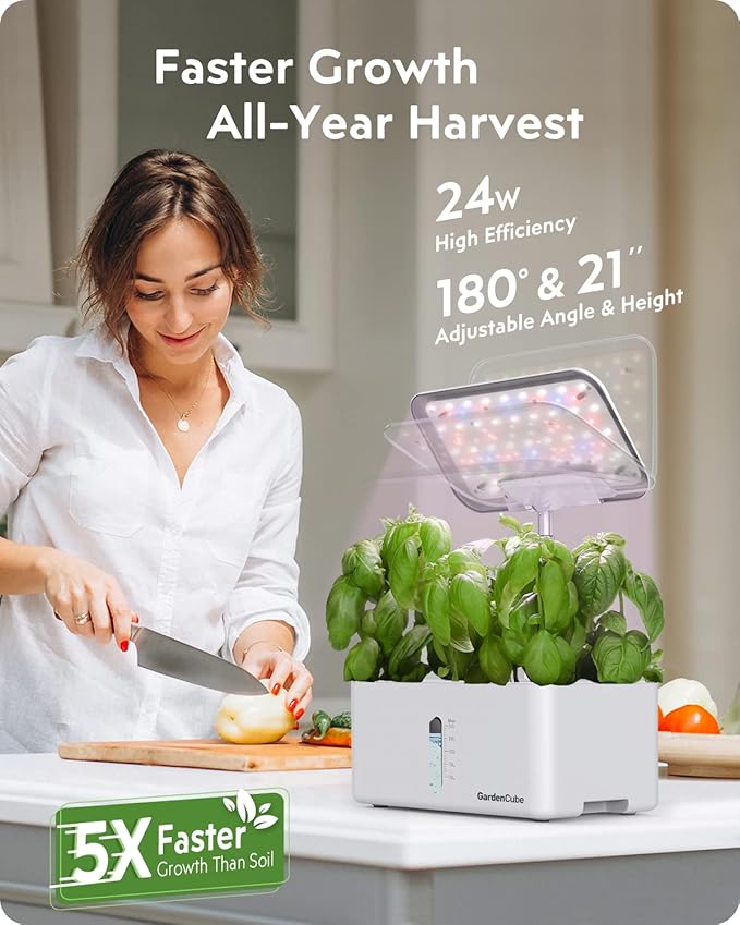 Hydroponics Growing System Kit: 8 Pods Indoor Herb Garden with LED Grow Light Quiet Smart Pump Automatic Timer Plants Germination Kit Height Adjustable - Gardening Gifts for Women Men