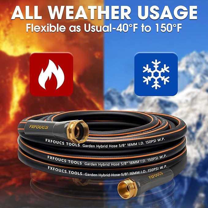 Heavy Duty Garden Hose – 5/8 Inch Flexible, Lightweight Hybrid Hose with 600 PSI Burst Pressure, Swivel Handle, and Durable Copper Male/Female Fittings (Black, 25FT)