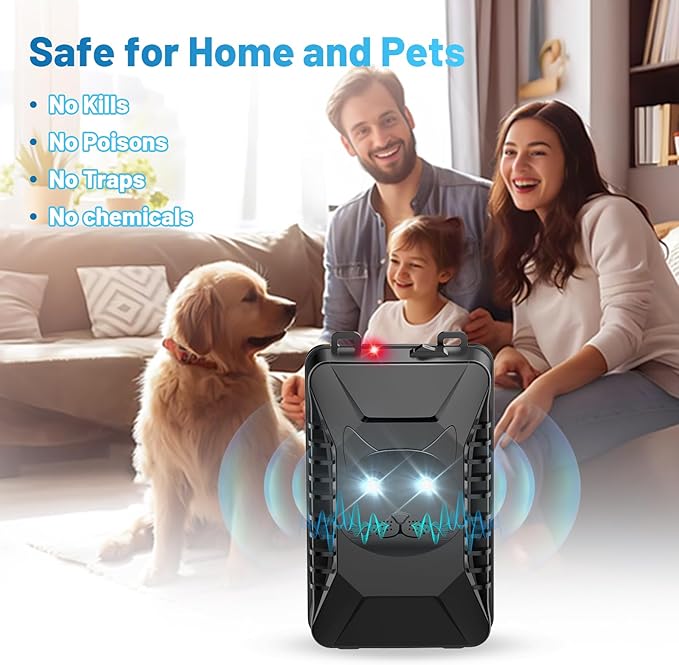 Ultrasonic Rodent Repellent, 2 Pack Plug-in Mouse Rat Pest Bat Squirrels Skunks Repellent for Car with Battery Powered Under Hood, Keep Mice Out of Cars Engines, Indoor, Outdoor, Garage, Room