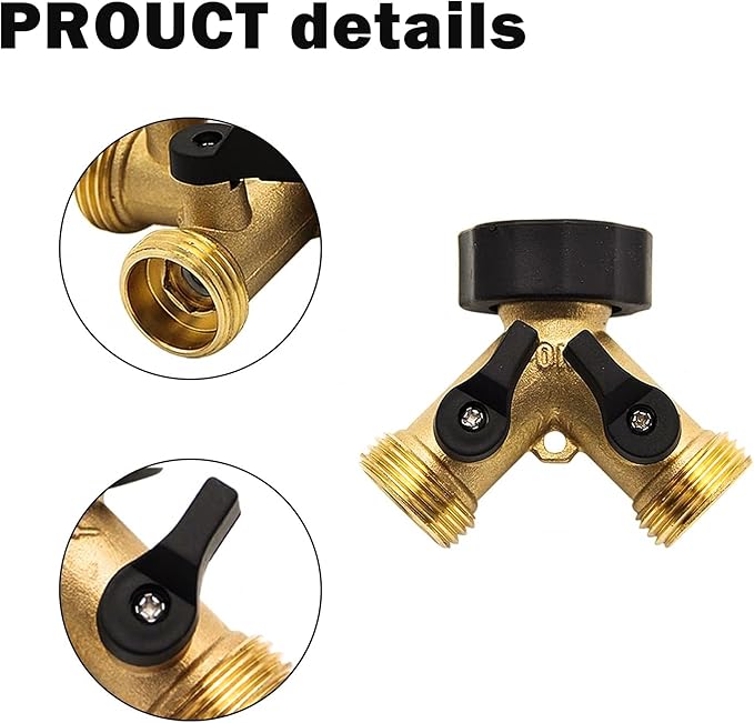 Brass Garden Hose Splitter 2 way Heavy Duty, Brass Hose Y Splitter 2 Valves, Y conneector with 2 Extra Rubber Washers
