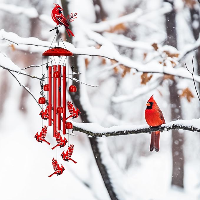 Cardinal Wind Chimes for Outside, Large Cardinal Garden Decor Bird Wind Chime, Memorial Cardinal Gifts for Women, 40" Outdoor Windchimes for Lawn, Porch, Patio, Yard, Christmas