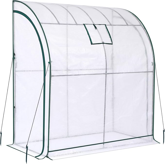 Lean to Greenhouse with 3-Tier Shelves: Ohuhu Portable Walk-in Wall Mounted Green House with Mesh Windows, 79"x39"x83" Reinforced Lean-to Wall Greenhouses with 2 Roll-Up Zipper Doors for Outdoors