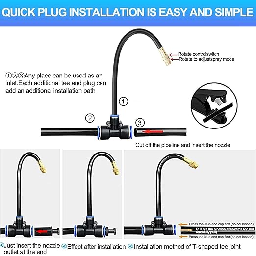 49.2FT/15M 1/4 Inch Tubing Drip Irrigation System Kit Automatic Garden Irrigation Equipment Adjustable Quick Connector Watering Misting for Outdoor Yard Lawn Raised Bed Greenhouse