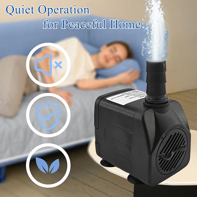 SAC SMARTEN ARTS Submersible Water Pump - Quiet, 119GPH, 10W, 12V, 3.6ft Lift for Aquariums, Fountains, Ponds, Hydroponic Systems