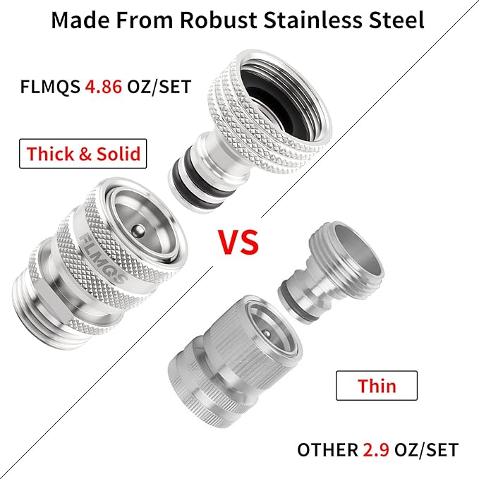 Garden Hose Quick Connect, Solid Stainless Steel 3/4 inch GHT Quick Connector Hose Fitting, Leak Proof up to 120 PSI Water Hose Connectors Adapter, Premium Garden Hose Disconnect(1 Set)
